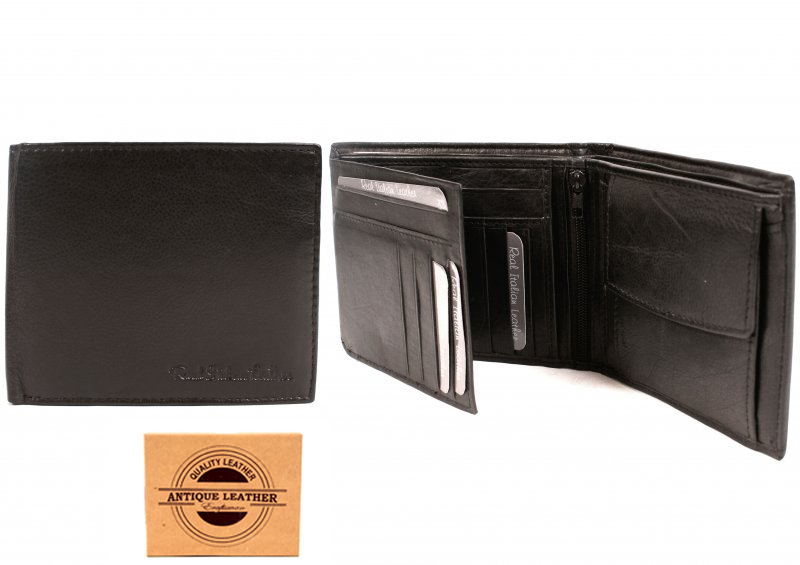 1065 BLACK ANTIQUE LEATHER RFID WALLET - Click Image to Close